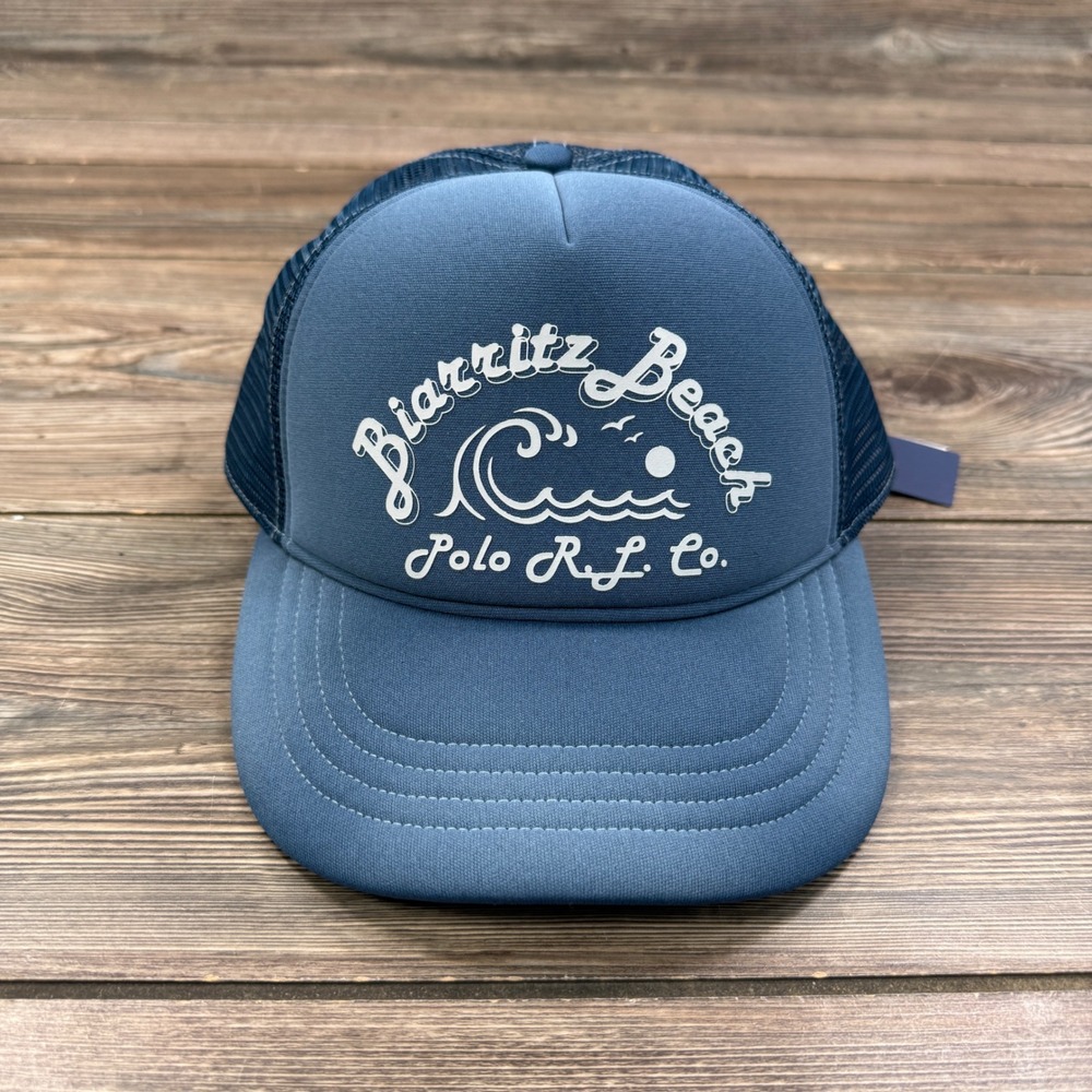 Polo Ralph Lauren Mens OSZ Trucker Hat Blue Biarritz Beach Graphic Foam New